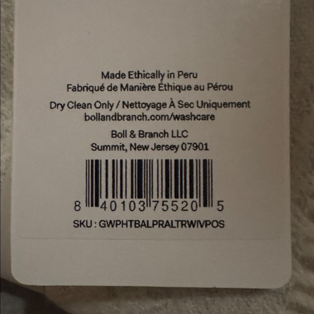 NWT Boll & Branch 100% Alpaca Oversized Throw, 60”x80”, Neutral Color! - Picture 4 of 4